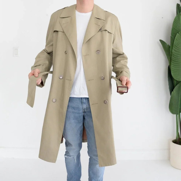 Vintage  Simpsons "The Store for Men" Cotton Blend Tan Trench Coat - Picture 3 of 15